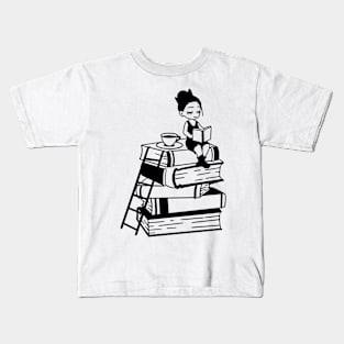 Bookworm Sitting on a Giant Pile of Books - Book Lover Kids T-Shirt